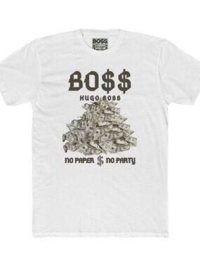 Boss "no paper no party logo" fitted designer t-shirt. 4 COLORS